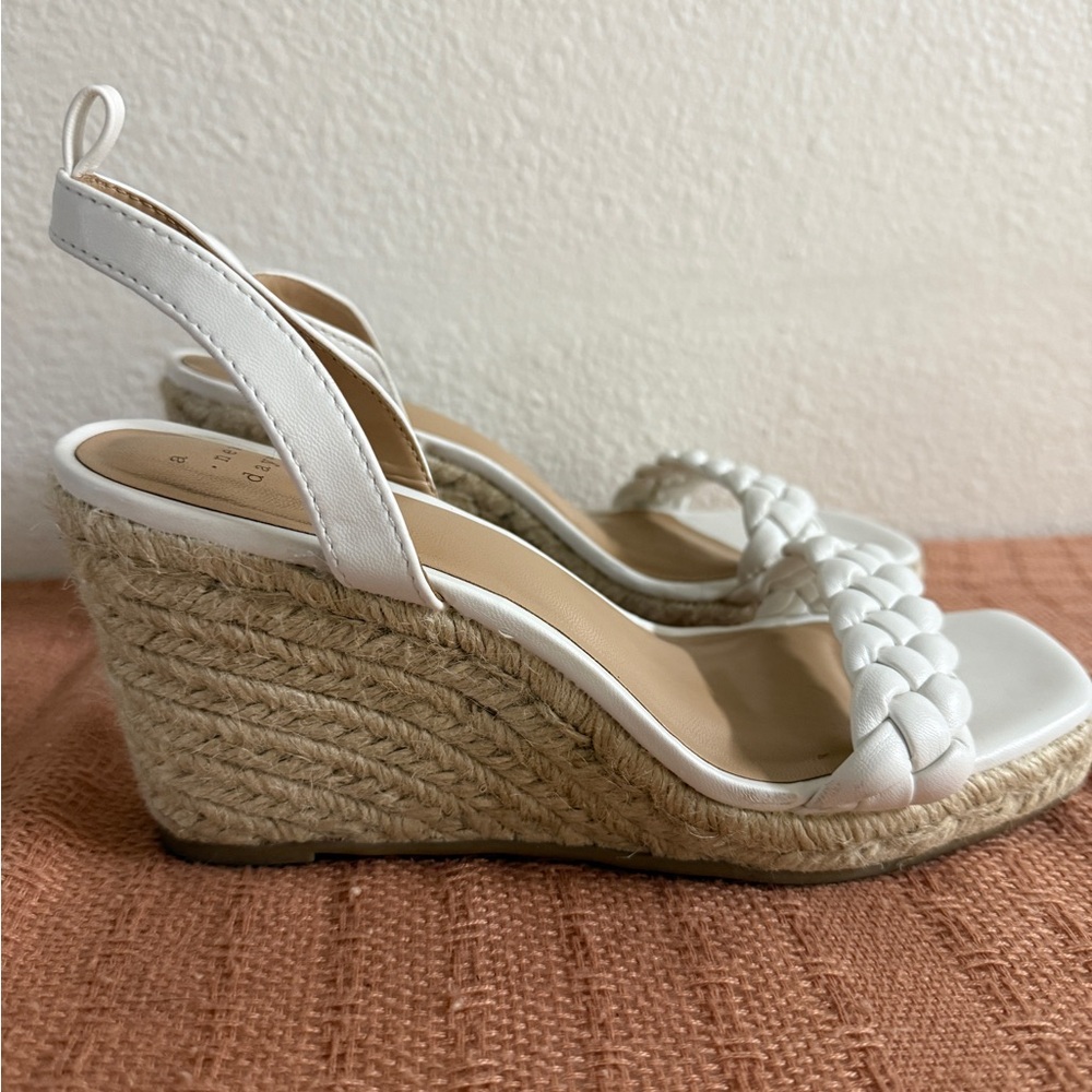 White Woven Espadrille Wedge Sandals